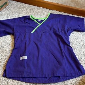 Purple and lime green scrubs top